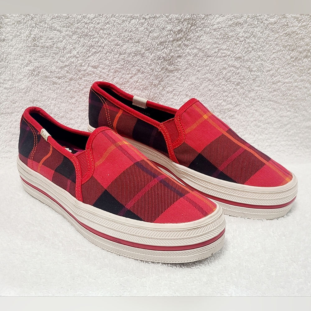 Keds X Kate Spade Red Plaid Platform Shoes Fits Size 6.5 - 7 Womens